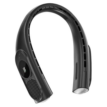 Imagem de JIAGE Ventilador de pescoço, ventilador portátil sem lâmina, sem lâmina, recarregável, 5200 mAh, resfriamento de 360° com 3 velocidades, visor LED de ventilador pessoal ultra-silencioso, ideia para