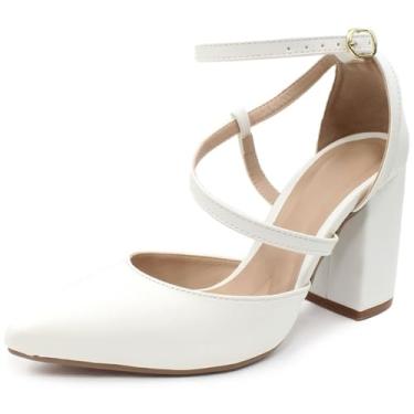Imagem de Sapato Scarpin Re&Ton Salto Grosso Tiras Confortável Sc14 (Branco, BR, Adulto, Numérico, 35)