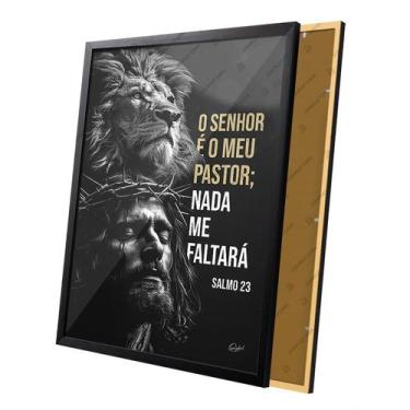 Imagem de Quadro Salmo 23 Leão e Jesus Motivacional Moldura e Vidro - Complet Ca