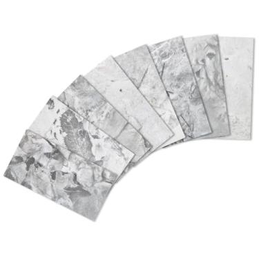 Imagem de Yipscazo Retire e cole backsplash 7,5 x 15,2 cm 3D PVC composto azulejo de parede em azulejo Backsplash para cozinha, banheiro, lavanderia, lareira (granito cinza, 100 peças)