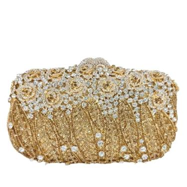 Imagem de Boutique De FGG Bolsa clutch de flores para mulheres, bolsa de mão de cristal, bolsas e bolsas formais de festa com strass, mini, Dourado, prata, Small