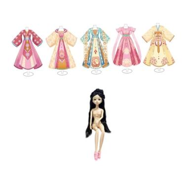 Imagem de YIJU Kit de materiais para roupas antigas chinesas Kit para fazer roupas Desenvolvimento de habilidades Traje antigo Vestido tradicional chinês elegante, 5 Manequins 1 Boneca