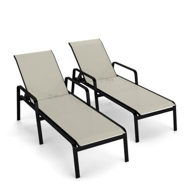 Imagem de Kit 2 Espreguiçadeira Piscina Alumínio Preto Tela Bege