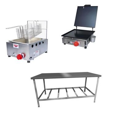 Imagem de Kit Lanchonete Mesa De Manipulação + Fritadeira A Gás 1 Cuba