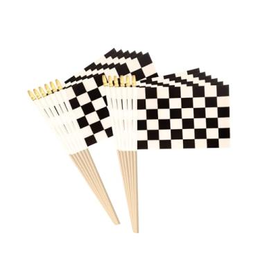 Imagem de hhdatc Pacote com 12 mini bandeiras de corrida 12 x 20 cm preto e branco quadriculado portátil para decoração de festa, eventos de corrida e celebrações esportivas