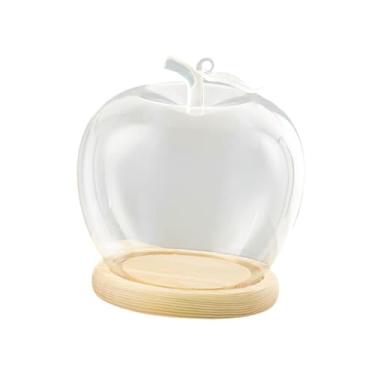 Imagem de IEUDNS Pote de vidro transparente com cúpula e base de madeira, decoração para mesa com flores, faça você mesmo, diâmetro de 3,5 polegadas para decoração de, Bege