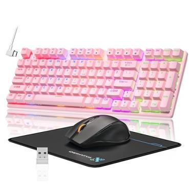 Imagem de Taiahiro Teclado E Mouse Mecânico Sem Fio Para Jogos, 98 Teclas Rgb Com Retroiluminação Azul, Ergonômico Pad, 3 Modos Usb-C/2.4G/Bt5.0, Anti-Ghosting Completo Pc Laptop Gamer