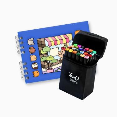 Imagem de Kit Livro Bob Gude Bobbie Goods De Colorir Capa Dura + 24 Canetinhas - Azul