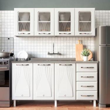 Imagem de Cozinha Compacta de Aço Star New 7 Portas 4 Gavetas com Vidro Branco -