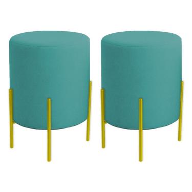 Imagem de Kit 2 Puffs Orgânicos Boucle Thor Com Pés De Ferro Dourado - 7 Decor Azul Turquesa