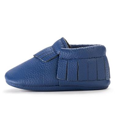 Imagem de BirdRock Baby Mocassins para meninos - Sapatos de couro com sola macia, azul royal, 0-6 Meses
