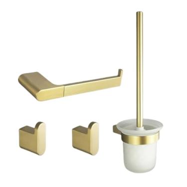 Imagem de Suporte para toalhas em aço inoxidável escovado dourado, suporte para escovas, suporte para papel, copos de vidro, suporte para pratos, roupão, gancho para roupas (conjunto de 4 peças B)