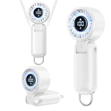 Imagem de U UZOPI Ventilador portátil turbo portátil com tela de LED, 5 velocidades, cordão de pescoço, recarregável por USB, fluxo de ar forte, mini ventiladores de mesa de bolso para viagens, verão, cílios
