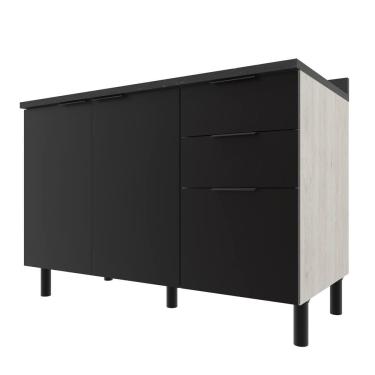 Imagem de Balcão Triplo Bartira Rubi com 2 Portas, 2 Gavetas, 1 Gavetão, 1 Prateleira e 120cm de Largura - Freixo/Preto Poah