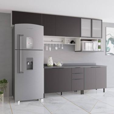 Imagem de Cozinha Completa Bartira Rubi com 7 Portas + 2 Portas de Vidro, 5 Prateleiras, 3 Gavetas, 1 Nicho para Micro-ondas e 360cm de Largura – Preto 