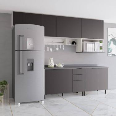 Imagem de Cozinha Completa Bartira Rubi com 9 Portas, 5 Prateleiras, 3 Gavetas, 1 Nicho para Micro-ondas e 360cm de Largura – Preto 