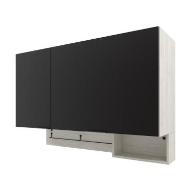 Imagem de Armário Aéreo Bartira Rubi com 2 Portas, 2 Prateleiras e 120cm de Largura - Freixo/Preto Poah