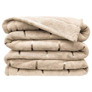 Imagem de Cobertor Manta Fluffy Casal Queen 2,40m X 2,20m Listras Super Macio - Bege