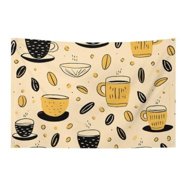 Imagem de Bandeira com padrão de café 61 x 89 cm, não desbota, bandeira de boas-vindas, jardim, quintal, casa, bandeira, decorativo, jardim, quintal, interior, exterior, festa, decoração de casa
