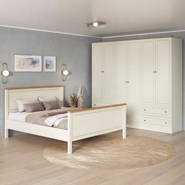 Imagem de Conjunto Cama Queen Guarda-roupa 6 Portas Ananda Cabecasa Madeiramadeira Off White/mel