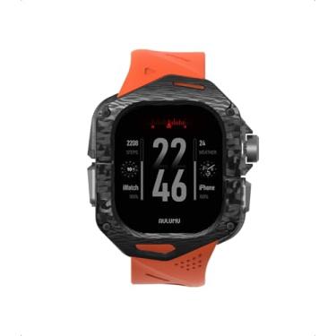 Imagem de Aulumu Capa de fibra de carbono A01 com Apple Watch Ultra Band de 49 mm | Design leve de luxo | Apenas para Apple Watch Band Ultra 1/2 49 mm | Capa de fibra de carbono com tiras laranja
