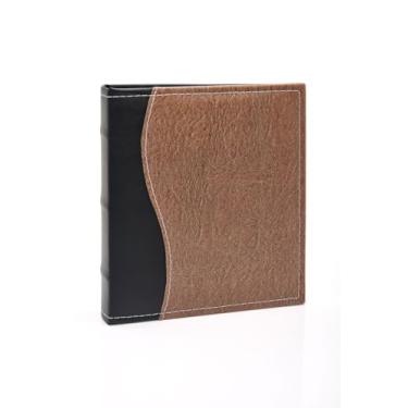 Imagem de Álbum de fotos Ical, encadernação fichário, para 300 fotos 10x15cm - envelope plástico preto - linha Prestige - modelo marrom com costuras - 487