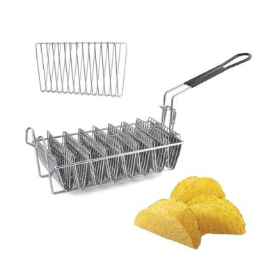 Imagem de Cesta para fritadeira de taco, 8 compartimentos, tortilla, cesta de taco, fritadeira profunda para tacos com alça removível, fritadeira de taco para burritos e tortilhas, comporta 8 conchas