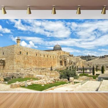 Imagem de CapiSco Pano de fundo da cidade velha de Jerusalém para fotografia, cúpula da rocha céu azul paisagem urbana fundo de locais históricos antigos, edifícios antigos, decoração de parede de rocha, faixa
