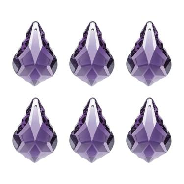 Imagem de PATIKIL Pingentes de cristal K9, contas de gota, pacote com 6 peças de prismas de lustre de 38 mm, contas de folhas penduradas, lâmpada faça você mesmo para decoração de artesanato, roxo