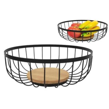 Imagem de Fruteira de Mesa Redonda Com Base em Madeira 28cm - Hauskraft