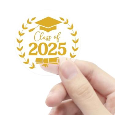 Imagem de 120 adesivos de graduação, adesivos de 4 cm Class of 2025, etiquetas douradas, selos de envelope de graduação, parabéns, lembrancinhas de festa de graduação para certificados