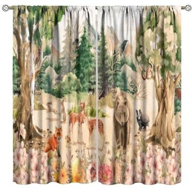 Imagem de Cortina blackout florestal retrô, montanha, floresta, natureza, árvore, floresta, animal, urso, tratamentos de janela de veado, bolso para varão, 2 painéis, cortinas para sala de jantar, quarto