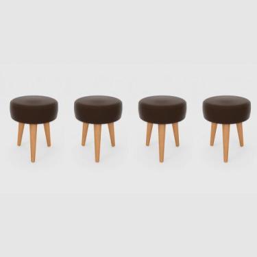 Imagem de Kit 4 Banqueta Baixa Cozinha 48cm Estofada Marrom Madeira Maciça Urban
