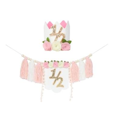 Imagem de KiBcsLic Guirlanda de Contas de Madeira com Borlas para Cadeira Alta de Meio Aniversário, Decorações Elegantes para Meninos E Meninas de Meio Aniversário, Rosa com chapéu, Tamanho real