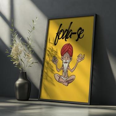 Imagem de Quadro Decorativo Meditação Engraçada Com Moldura Foda-Se Humor Zen Ilustração Irônica Amarela Criativa Parede Divertida Moderna