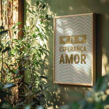 Imagem de Quadro Decorativo Fé Esperança Amor Com Moldura Frase Religiosa Cristã Espiritualidade Decoração Lar Quarto Sala