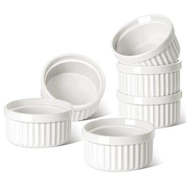 Imagem de LE TAUCI Ramekins 170 g, pratos de suflê de cerâmica, copos de creme seguros para forno, para assar, creme brulee, pudim, sobremesa, micro-ondas e lava-louças, conjunto de 6, branco