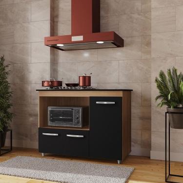 Imagem de Balcão Ana Para Cooktop e Forno Micro-ondas 03 Portas Savana Preto Moblis
