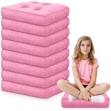 Imagem de Fumete 8 peças de almofadas quadradas de 40,6 cm para crianças pequenas, almofadas de assento flexíveis para cadeira de meditação grossa para sala de aula, creche, pré-escolar, ioga (rosa)