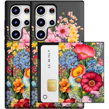 Imagem de MUQR Capa compatível com Samsung Galaxy S23 Ultra com suporte de cartão fofo - Design Kawaii, proteção contra quedas de nível militar, capa carteira robusta para mulheres (flor de jardim preta e