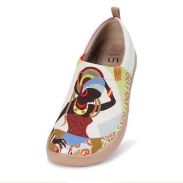Imagem de UIN Sapatos femininos artísticos para viagem, sem cadarço, casuais, leves, respiráveis, confortáveis, mocassins, Bege claro, 37