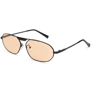 Imagem de Dollger Óculos de sol ovais modernos para mulheres e homens, retrô, moderno, pequeno, oval, armação aviadora, óculos escuros de designer de metal dos anos 90, Armação preta, lente laranja, Small