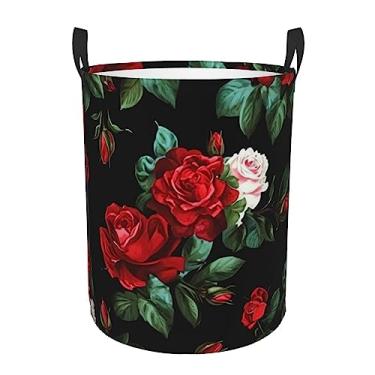 Imagem de Linda cesta de roupa suja de rosa dobrável à prova d'água cesto de armazenamento de roupas com alças pano oxford organizador de brinquedos cesta para banheiro, lavanderia, quarto, médio