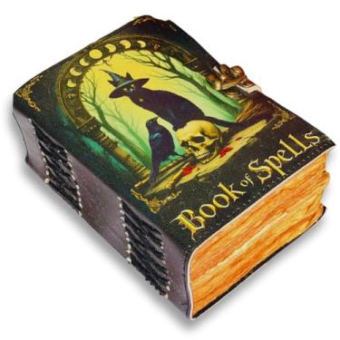 Imagem de Livro de feitiços Gótico Corvo Gato Crânio Diário de Couro para Homens e Mulheres 400 páginas com cadeado, materiais de bruxaria, livros, presentes de bruxaria para mulheres, preto Grimório, livro de