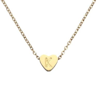 Imagem de PATIKIL Colar de coração com inicial para mulheres, banhado a ouro 18K, corrente de aço inoxidável delicada, nome personalizado, letra K, colares com pingente para mulheres, joias, presentes, tom