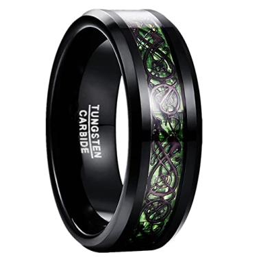 Imagem de NUNCAD Anel de casamento masculino de carboneto de tungstênio preto 8 mm com acabamento polido de dragão celta tamanho 5-15