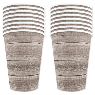 Imagem de Havercamp Copos de madeira de celeiro para mesa de fazenda (16 unidades) – Conjunto de copos de festa de 340 g em gráficos rústicos de madeira de celeiro. Combine com outros itens da coleção Farm