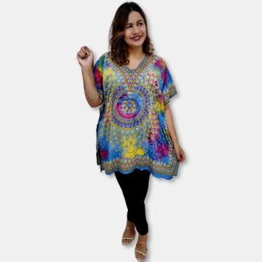 Imagem de Bata Kaftan Indiana Saída de Praia Estampa Flores e Mandala - Sarat Mo