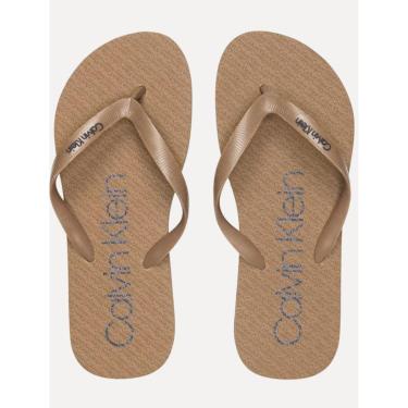 Imagem de Chinelo Calvin Klein Swimwear Silk Basic Navy Logo Cáqui Médio-Masculino