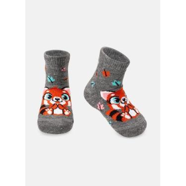 Imagem de Meia Soquete Puket Bebê Menina Raposa Mescla Escuro 0 a 12 Meses, Mesc